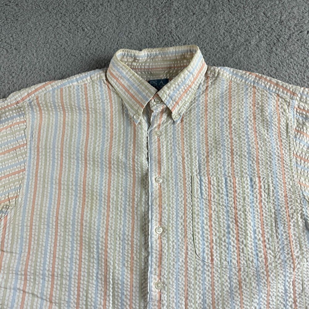 NEW JoS. A. Bank Shirt Mens Large Ivory Orange Pinstripe Seersucker Casual Work‎